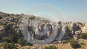 Panoramic aerial view of The Sierra del Torcal `El Torcal` montain Antequera