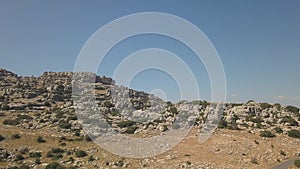 Panoramic aerial view of The Sierra del Torcal `El Torcal` montain Antequera