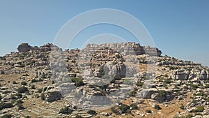 Panoramic aerial view of The Sierra del Torcal `El Torcal` montain Antequera