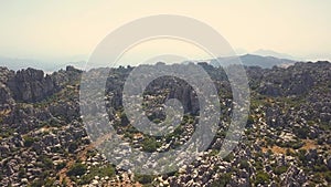 Panoramic aerial view of The Sierra del Torcal `El Torcal` montain Antequera