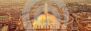 Panoramic aerial view of St Peter`s square in Vatican, Rome Italy