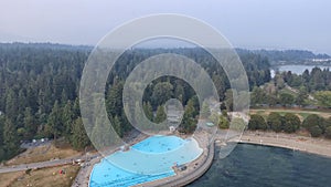 Panoramic aerial view of Stanley Park with pool in Vancouver, Ca