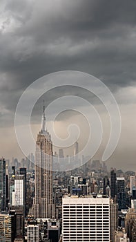 Panoramic aerial view of storm gloomy clouds over New York