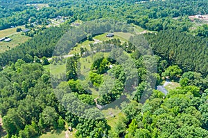 Panoramic aerial view of summer green trees forest in Campobello, South Carolina