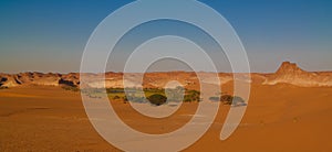 Panoramic Aerial view to Boukkou lake group of Ounianga Serir lakes at the Ennedi, Chad