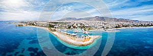 Panoramic aerial view to the coastline of Glyfada district, south Athens, Greece