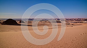 Panoramic Aerial view to Djiara, Ahoita, Daleyala and Boukkou lakes group of Ounianga Serir lakes at the Ennedi, Chad