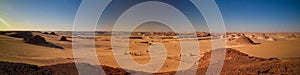 Panoramic Aerial view to Djiara, Ahoita, Daleyala and Boukkou lakes group of Ounianga Serir lakes at the Ennedi, Chad