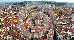 Panoramic Aerial view from the top of Florence cathedral in Florence Italy