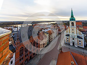 Panoramic aerial view of ToruÃâ Old Town with Vistula River, historic churches and colorful tenements, Poland photo