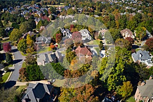 Panoramic aerial view of an upscale subdivision in Suburbs of Atlanta.