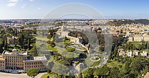 Panoramic aerial view of Vatican Gardens and Governor\'s Palace, Vatican City, Rome, Italy.