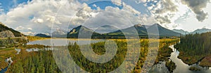 Panoramic Aerial view of the Vermilion Lakes near Banff, Canada