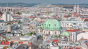 Panoramic aerial view of Vienna, austria, from south tower of st. stephen's cathedral timelapse