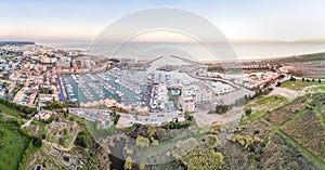 Panoramic, aerial view of Vilamoura with roman ruins, Algarve, P