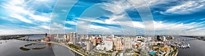 Panoramic aerial view of West Palm Beach skyline at sunset, Florida - USA