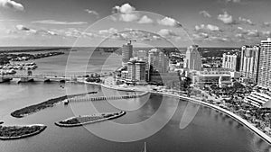 Panoramic aerial view of West Palm Beach skyline at sunset, Florida - USA