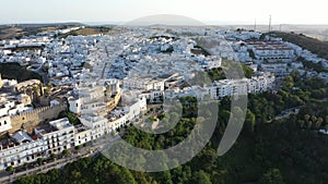 Panoramic aerial views of white Andalusian town Vejer de la Frontera