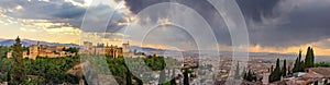 The Panoramic of Alhambra palace and fortress located in Granada, Andalusia, Spain