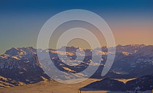 Panoramic alipne  and snow view from Mount Rigi Kulm near Vitznau Switzerland