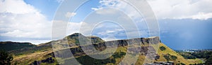 Panoramic of the Arthur`s Seat hill near the Scottish city of Edinburgh