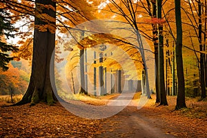 Panoramic autumn forest landscape