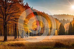 Panoramic autumn forest landscape