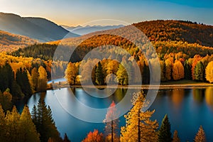 Panoramic autumn forest landscape