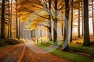 Panoramic autumn forest landscape