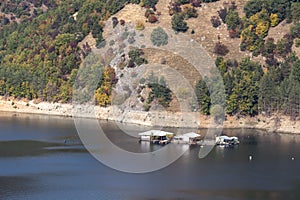 Panoramic Autumn ladscape of The Vacha Antonivanovtsi Reservoir, Rhodope Mountains, Bulgaria