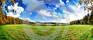 Panoramic autumn landscape with abandoned hippodrome