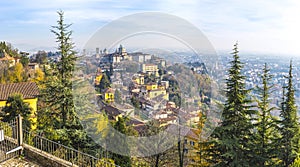 Panoramic autumn view of Bergamo Old Town, Italy