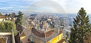 Panoramic autumn view of Bergamo Old Town, Italy