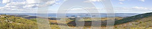 Panoramic autumn view from 1530 foot high Cadillac Mountain with views of the Porcupine Islands, Frenchman Bay and Holland America photo