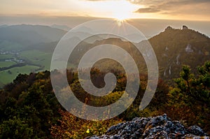 Panoramic autumnal view from Sulov rockies - sulovske skaly - Slovakia