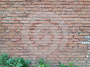 Panoramic background of wide old red brick wall texture. Home or office design backdrop