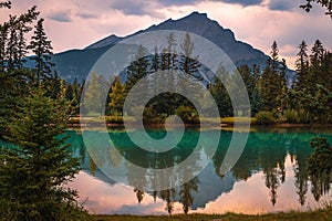 Panoramic Banff Mountain Reflections In The Bow River