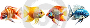 Panoramic Banner of Colorful Saltwater Aquarium Fish Collection - Popular Pets in Various Species on White Background