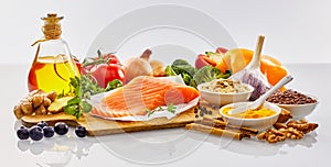 Panoramic banner with healthy food for the heart