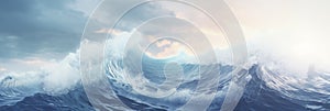 Panoramic banner with a spectacular raging ocean on a sunny day. Copy space