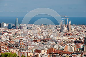 Panoramic of Barcelona Sagrada Familia and Agbar