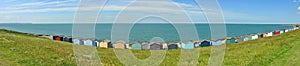 Panoramic beach huts scene