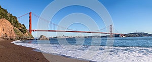 Panoramic Beach view of Golden Gate Bridge and city Skyline - San Francisco, California, USA