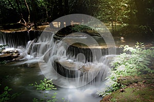 Panoramic beautiful deep forest waterfall in Thailand