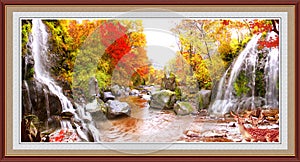 Panoramic beautiful deep forest waterfall in Thailand