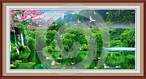 Panoramic beautiful deep forest waterfall in Thailand