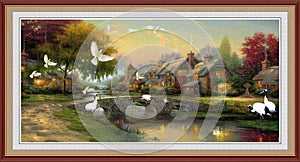 Panoramic beautiful deep forest waterfall in Thailand