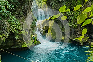 Panoramic beautiful deep waterfall in Bridge of God and Waterfalls of Tamasopo san luis potosi mexico photo