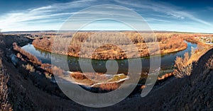 Panoramic beautiful nature landscape of ice debacle river