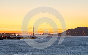 Panoramic beautiful scenic view of the Golden Gate Bridge at dusk, San Francisco, California